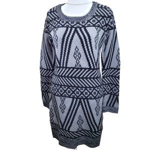 Grey Black Long Sleeve Sweater Dress